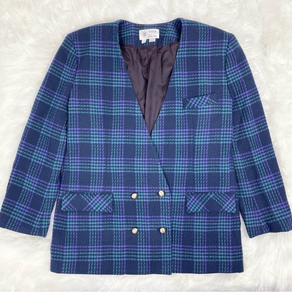 VINTAGE Jeremy Scott Double Breasted Plaid Wool Blazer